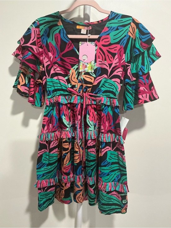 Briton Court Dresses & Skirts - Floral Ruffle Tie-Waist Mini Dress in Black Multicolor